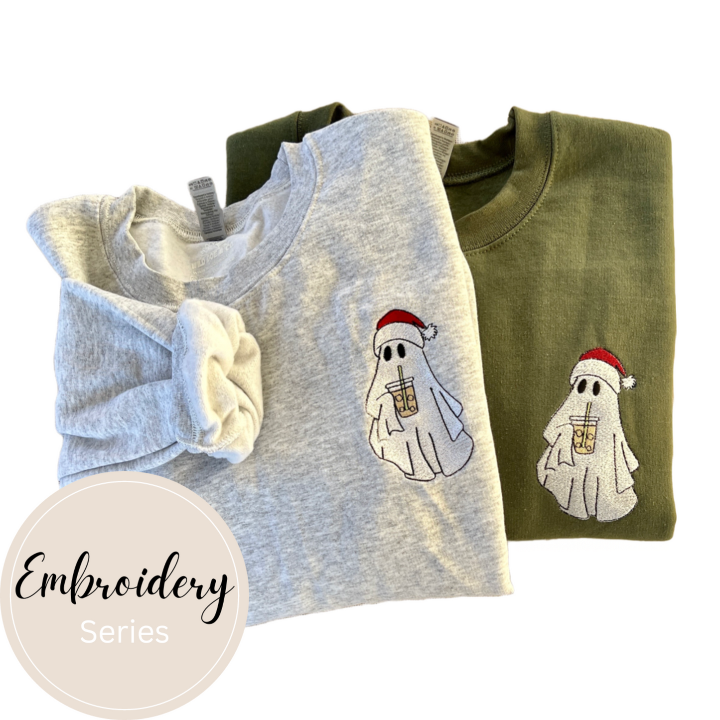 Embroidered Sweatshirt - Holiday Collection Ghost with coffee