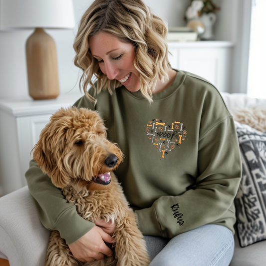 Embroidered Sweatshirt - WOOF dog bones and paws