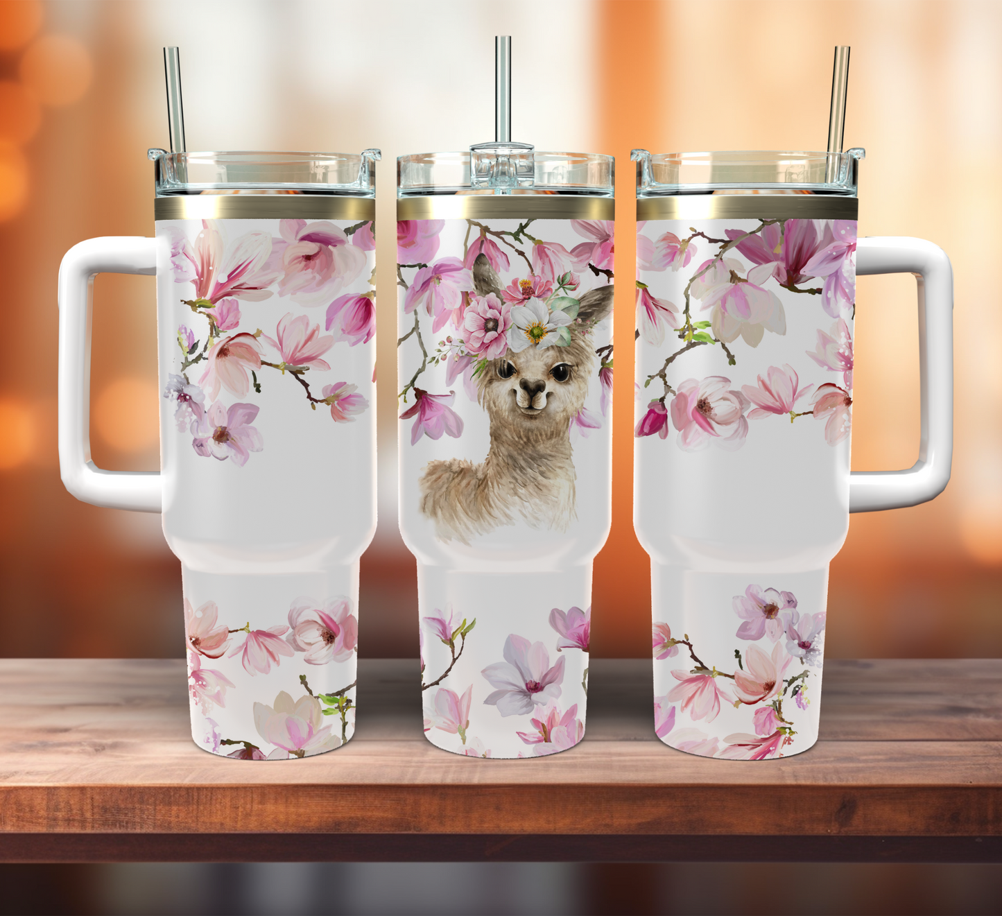 Traveler Tumbler 40 oz - cherry Blossom llama