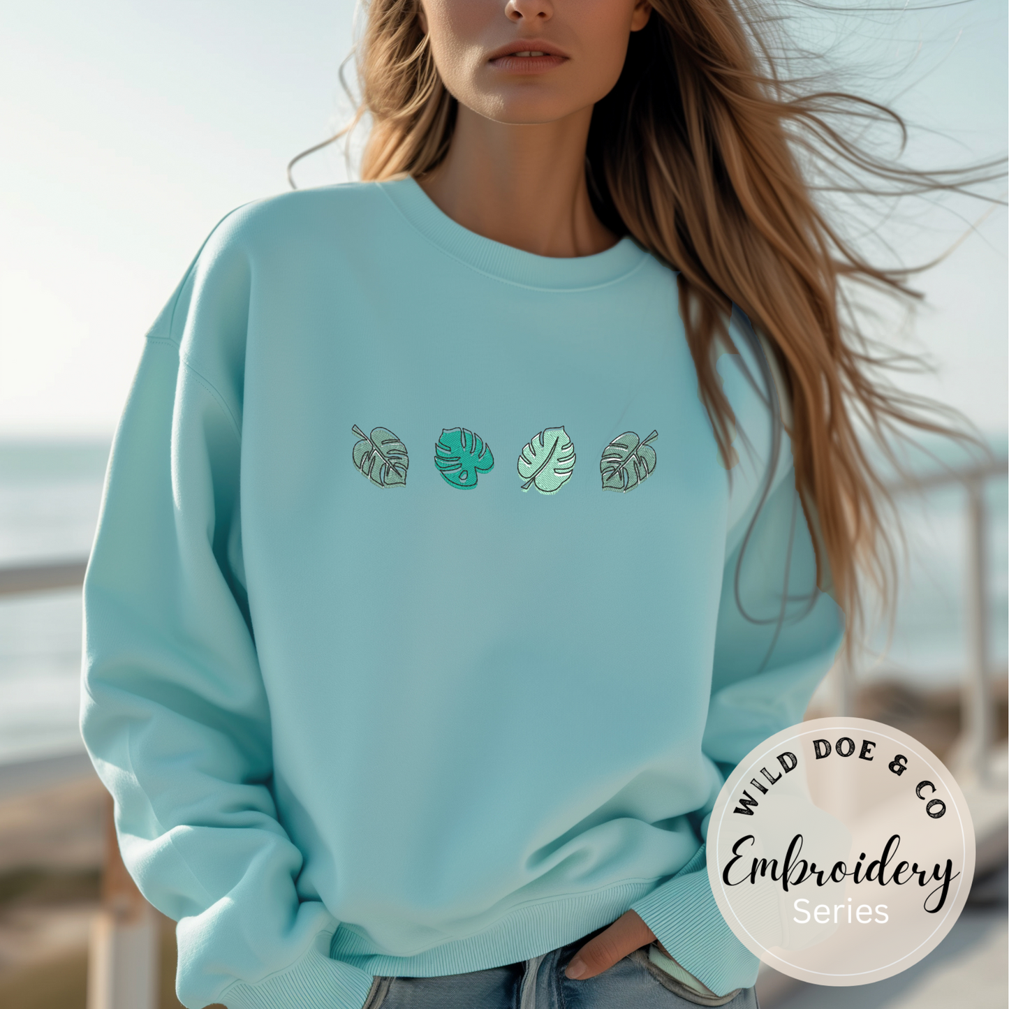 Embroidered Sweatshirt - Monstera leaves