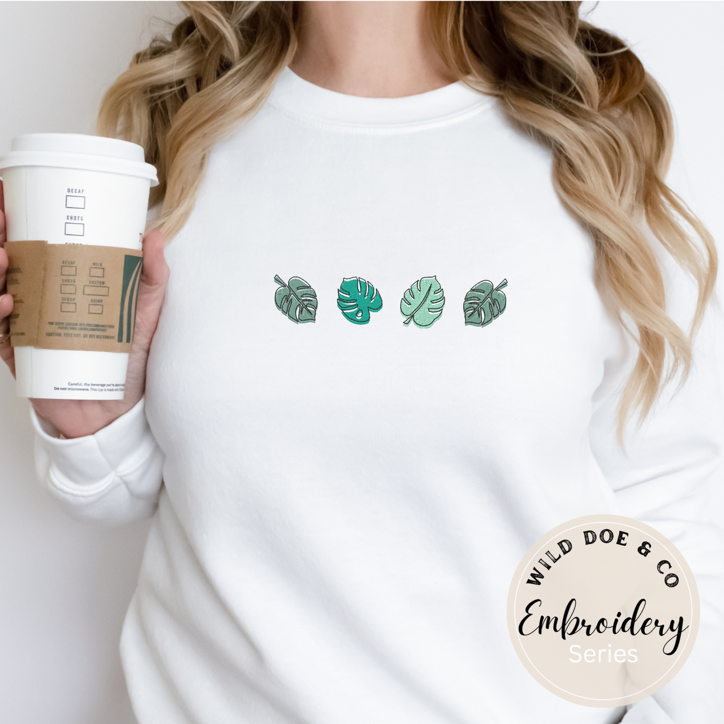 Embroidered Sweatshirt - Monstera leaves