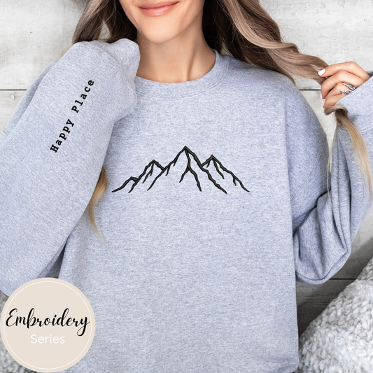 Embroidered Sweatshirt - Mountains Happy Place