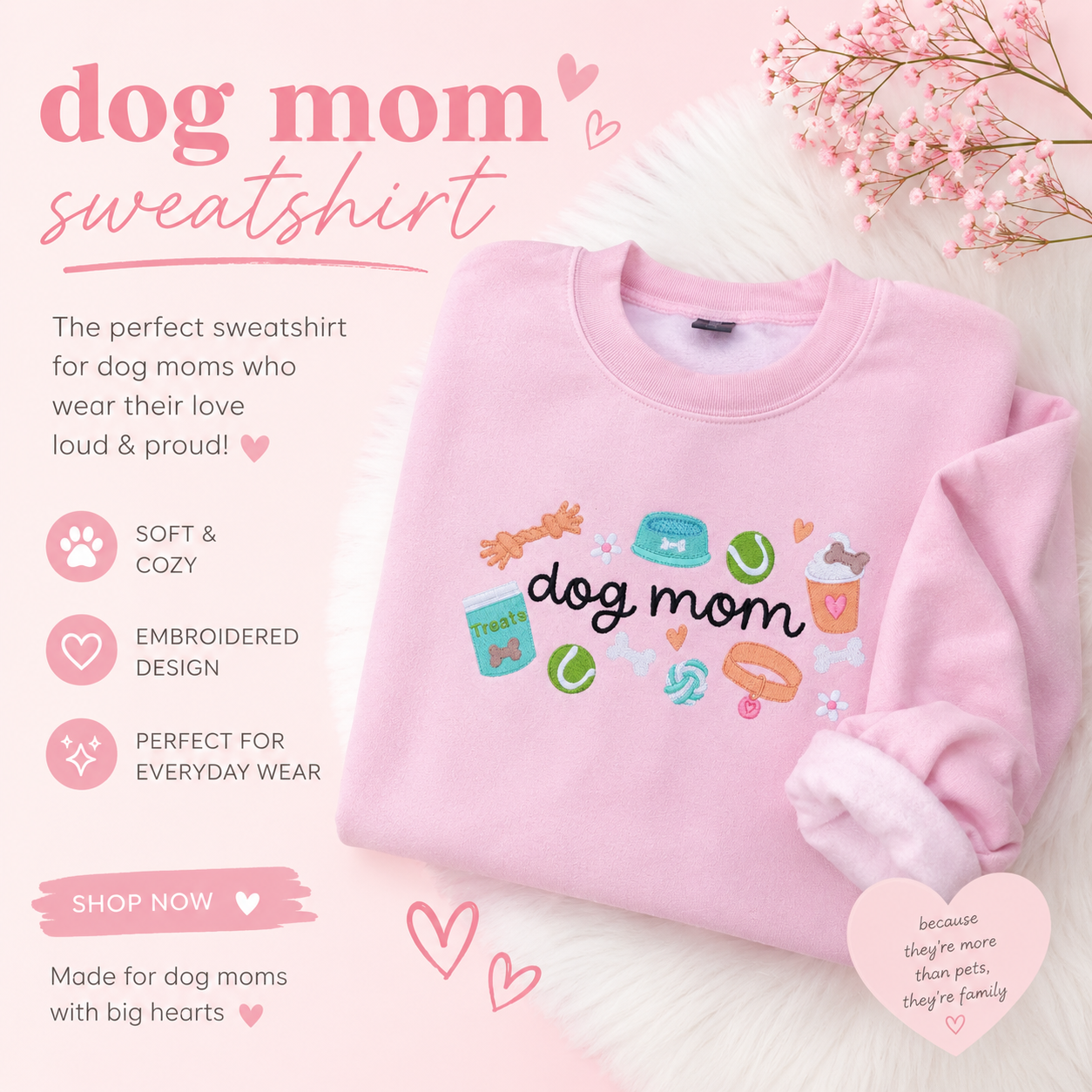 Embroidered Sweatshirt - Dog Mom Party