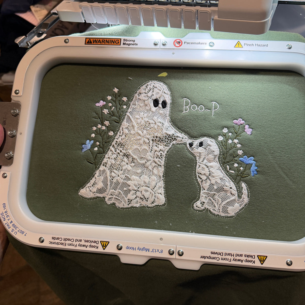Embroidered Sweatshirt - Lace ghost and dog
