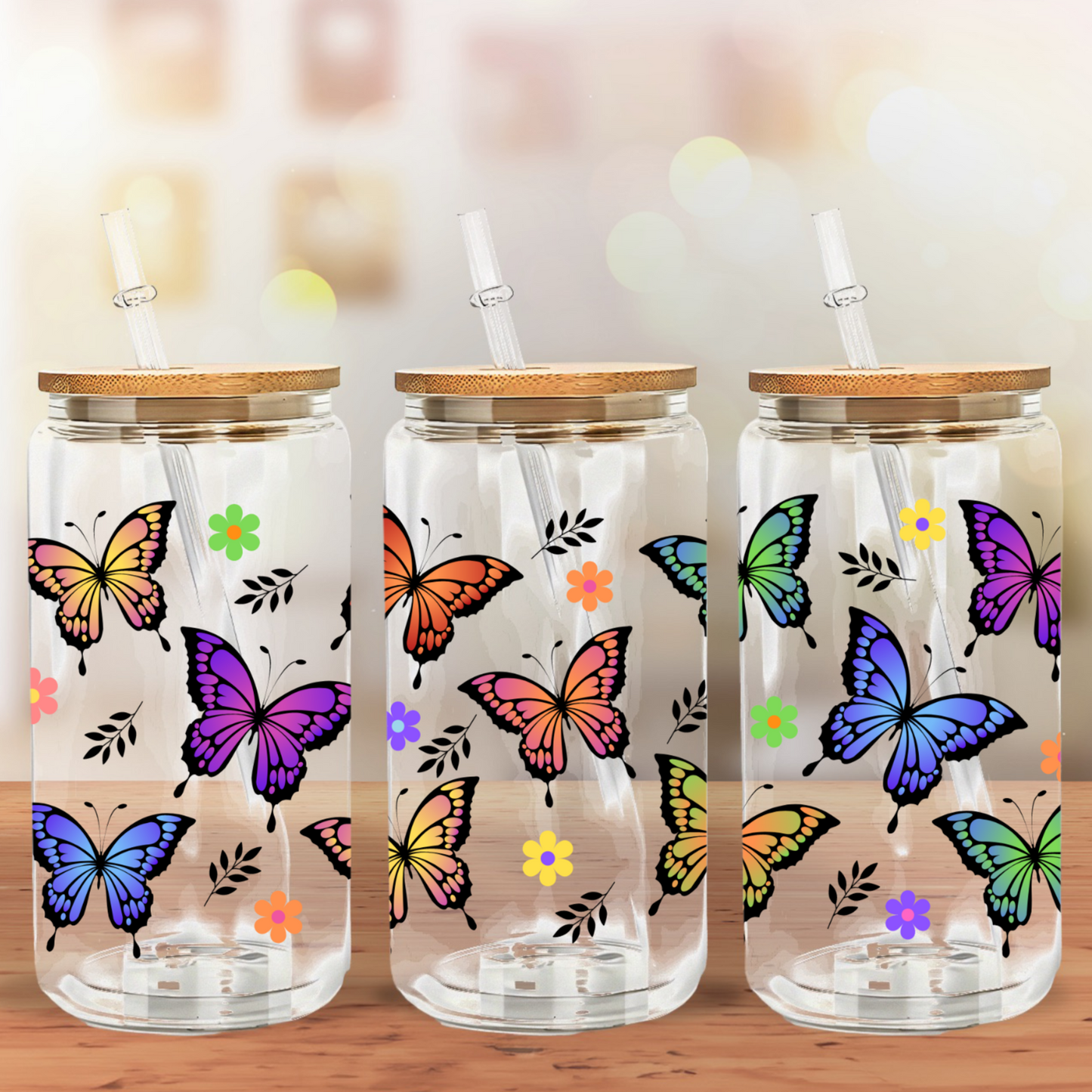 Glass Can- Rainbow butterflies