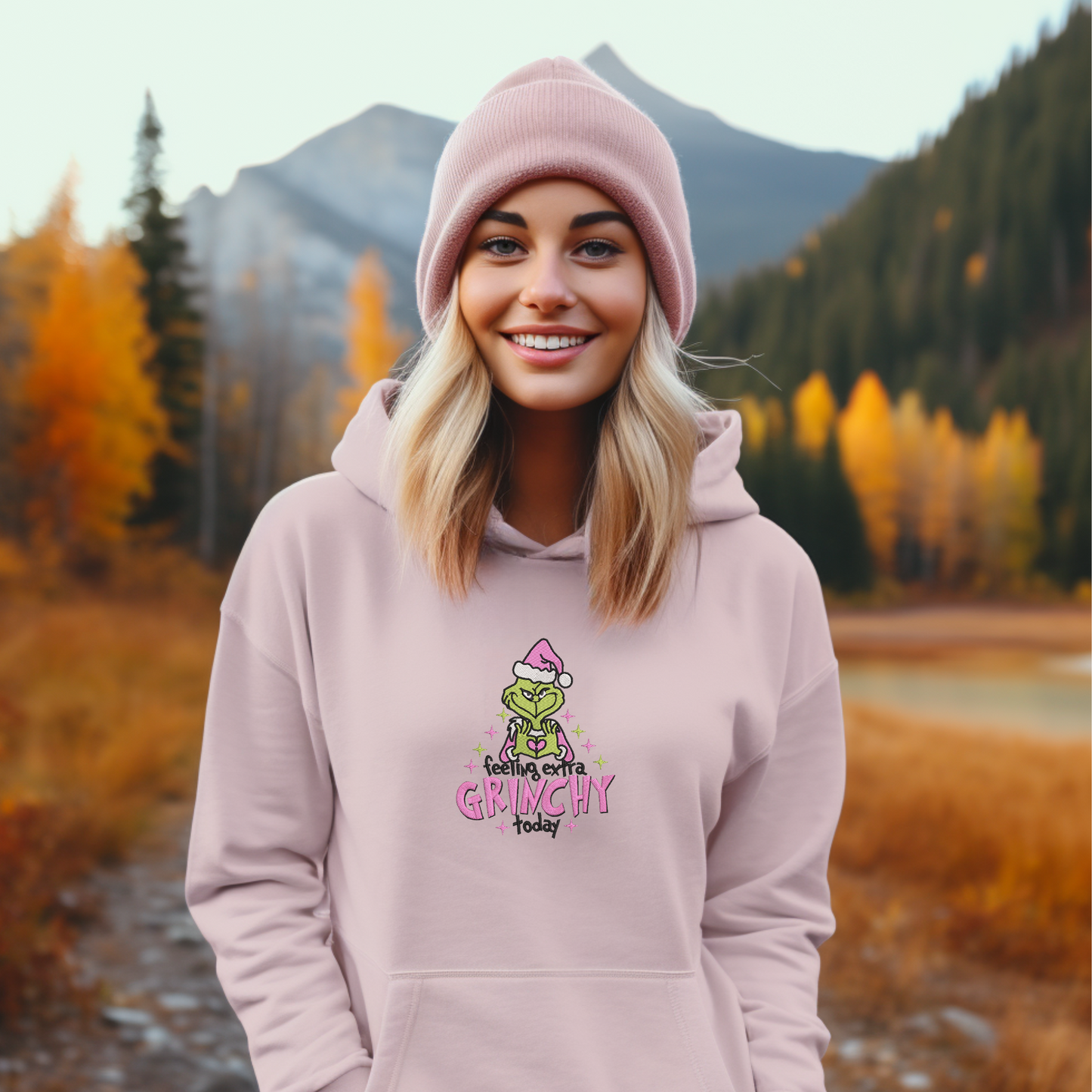 Embroidery Hoodie Sweatshirt- Felling extra Grinchy today