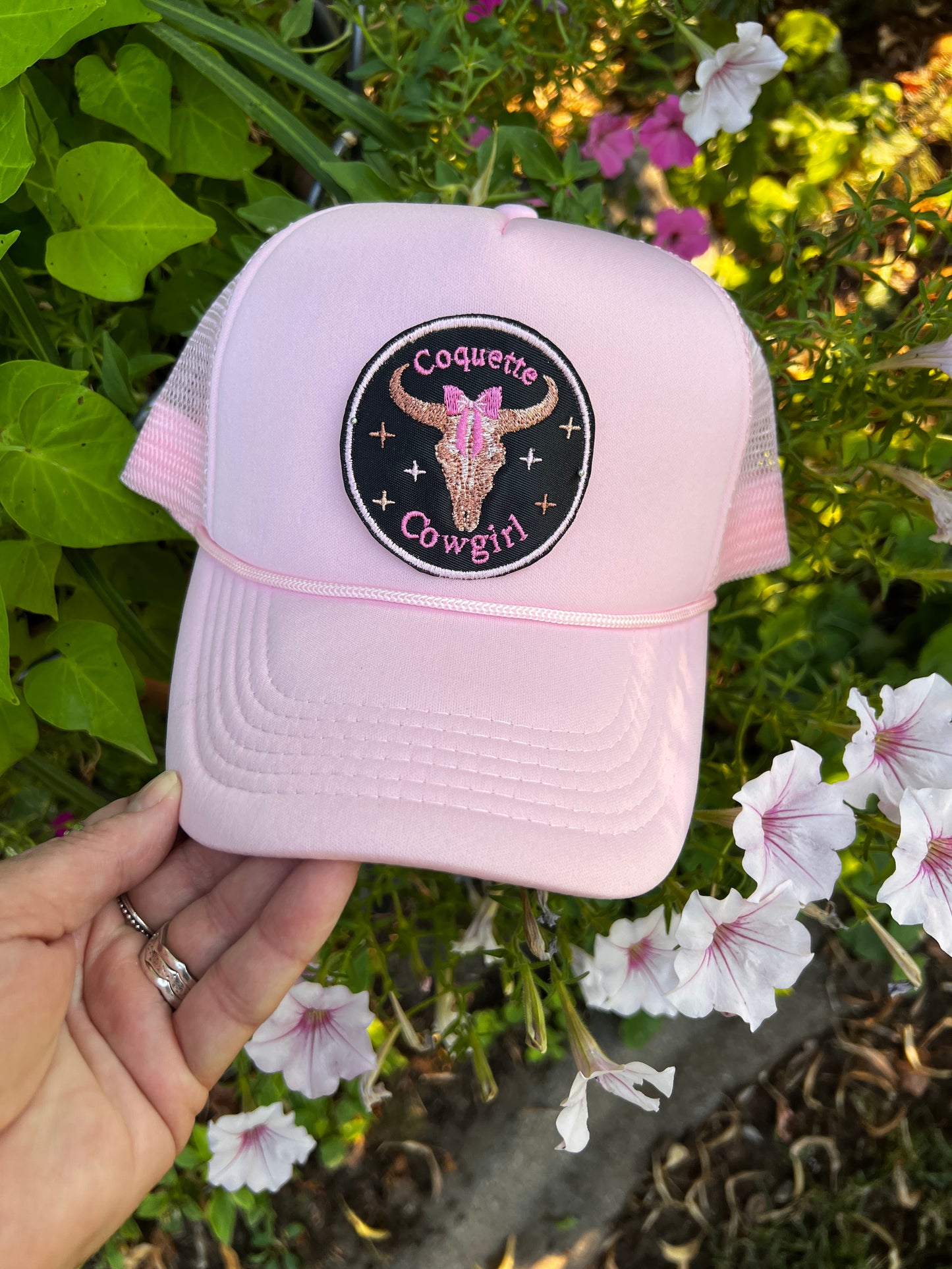 Embroidered Hats- Skull Coquette Cowgirl Patch Hat