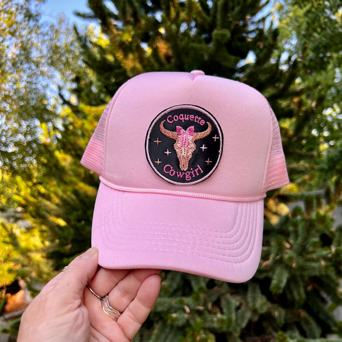 Embroidered Hats- Skull Coquette Cowgirl Patch Hat