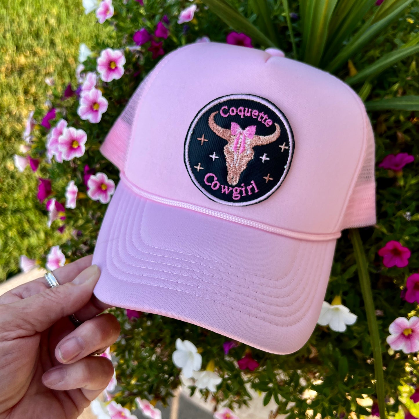 Embroidered Hats- Skull Coquette Cowgirl Patch Hat