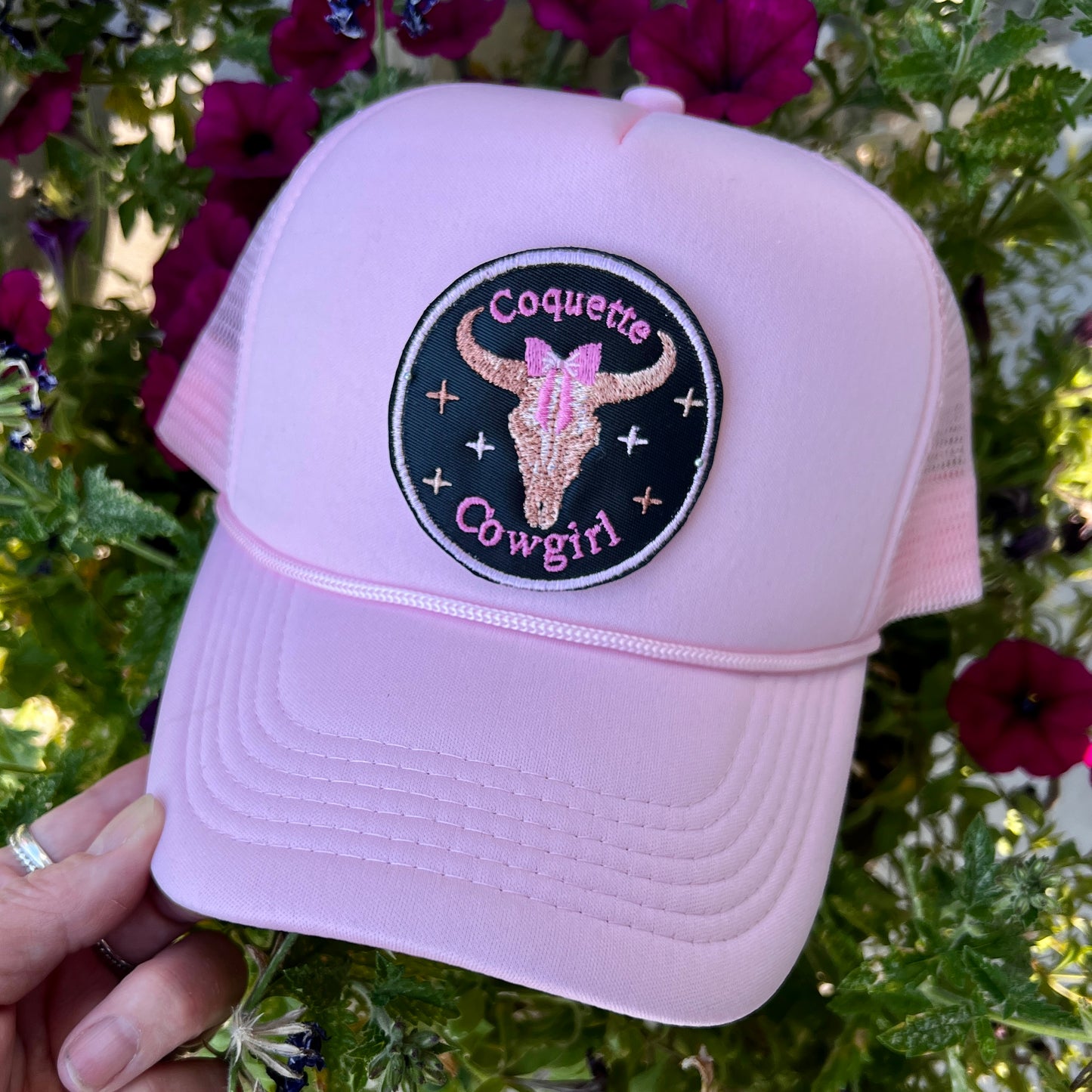 Embroidered Hats- Skull Coquette Cowgirl Patch Hat