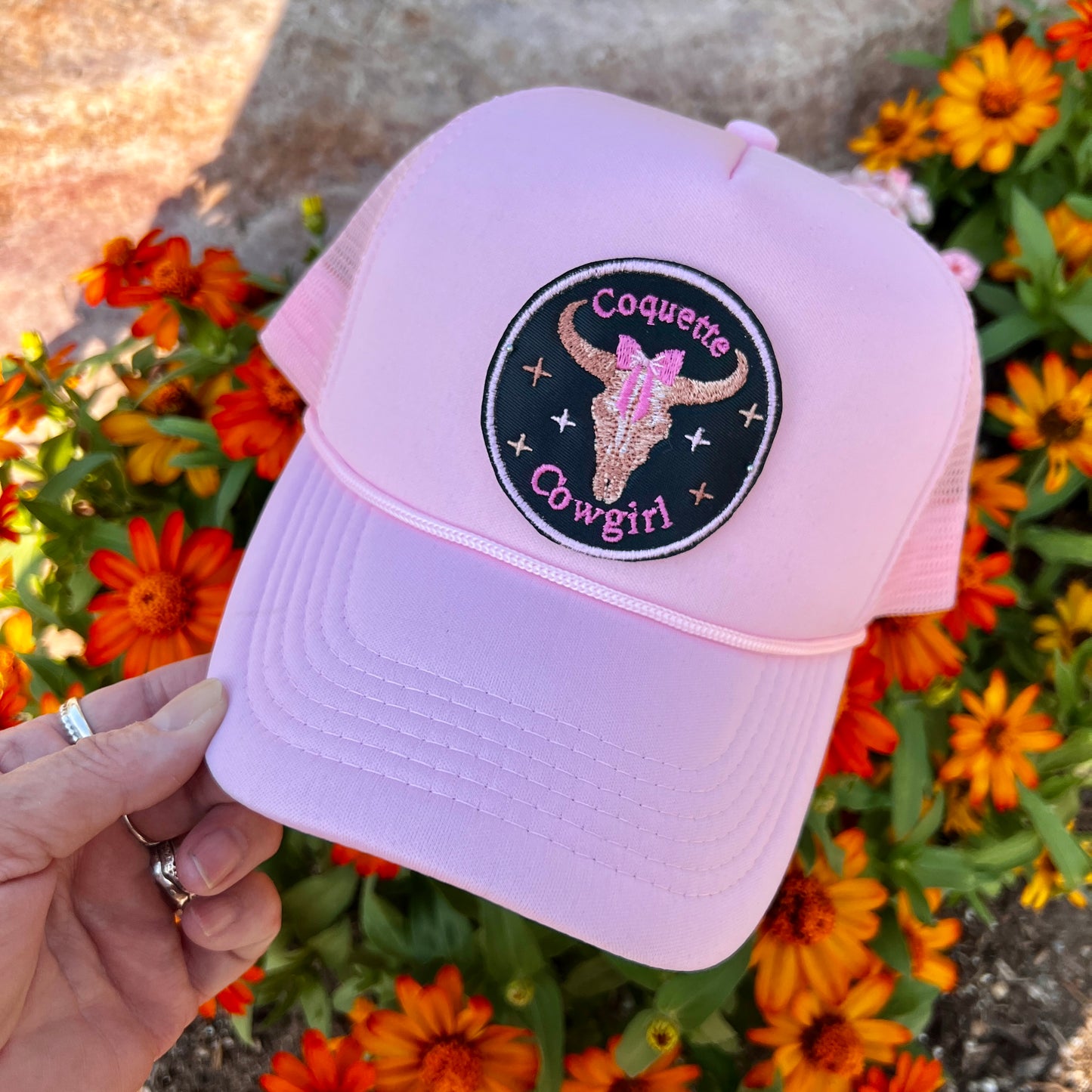 Embroidered Hats- Skull Coquette Cowgirl Patch Hat