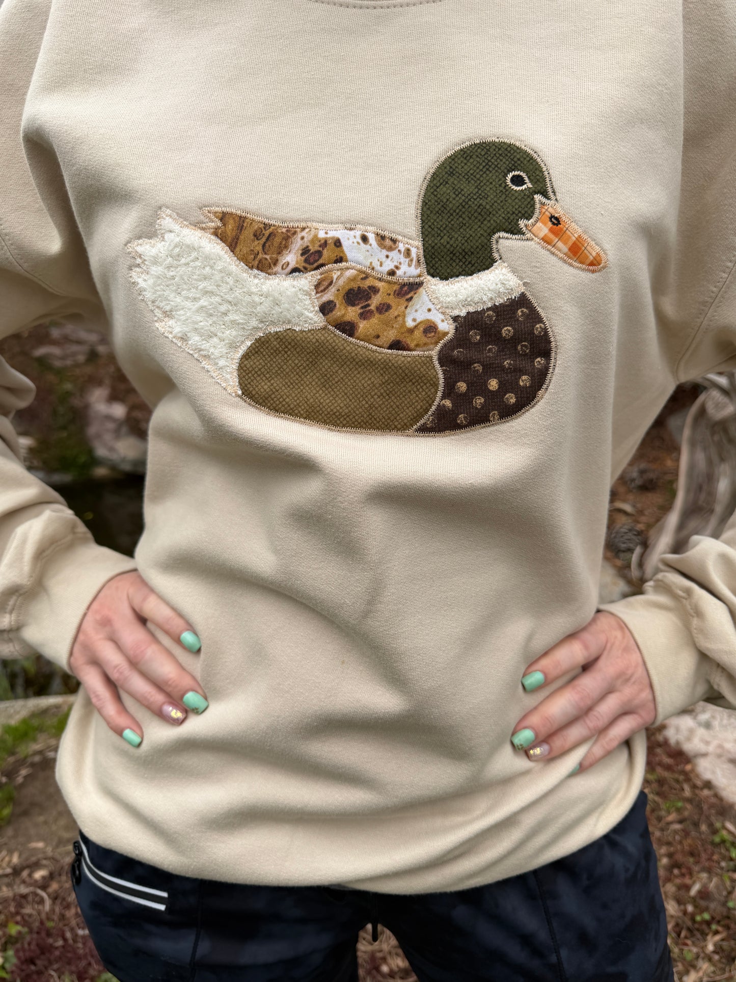 Embroidered Sweatshirt - Applique Mallard Duck