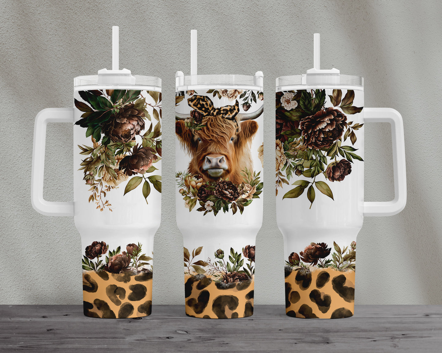 Traveler Tumbler 40 oz- Leopard Highlander Cow