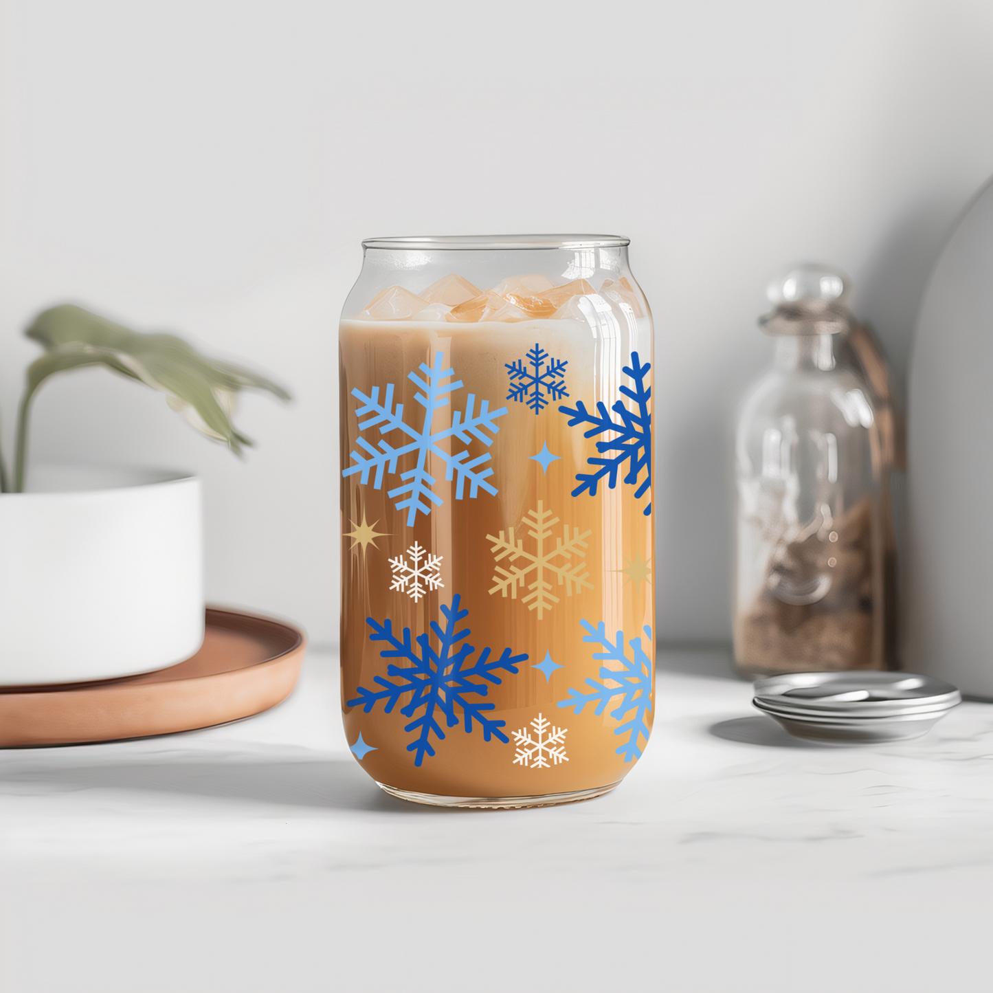 Glass Can- Snowflakes