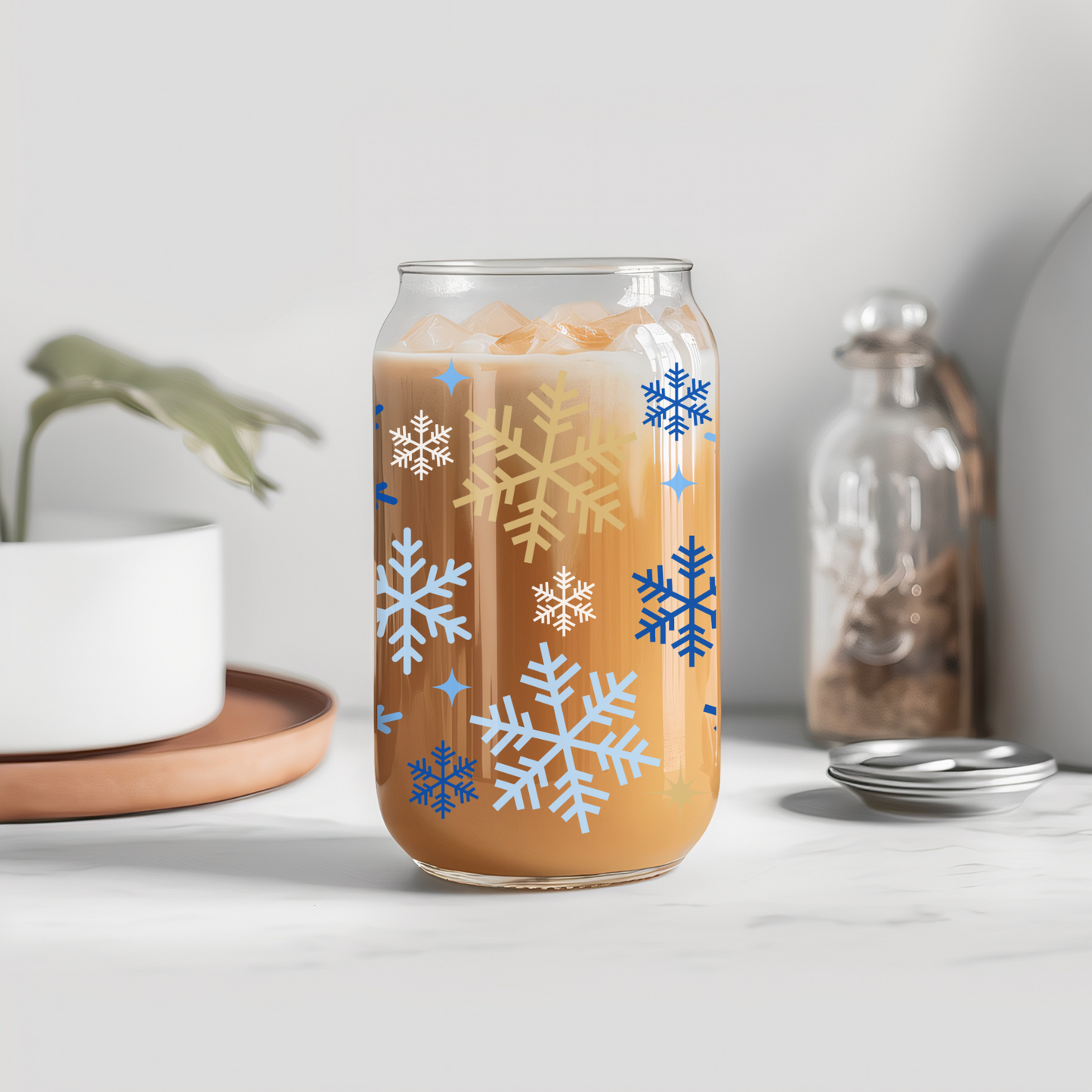 Glass Can- Snowflakes