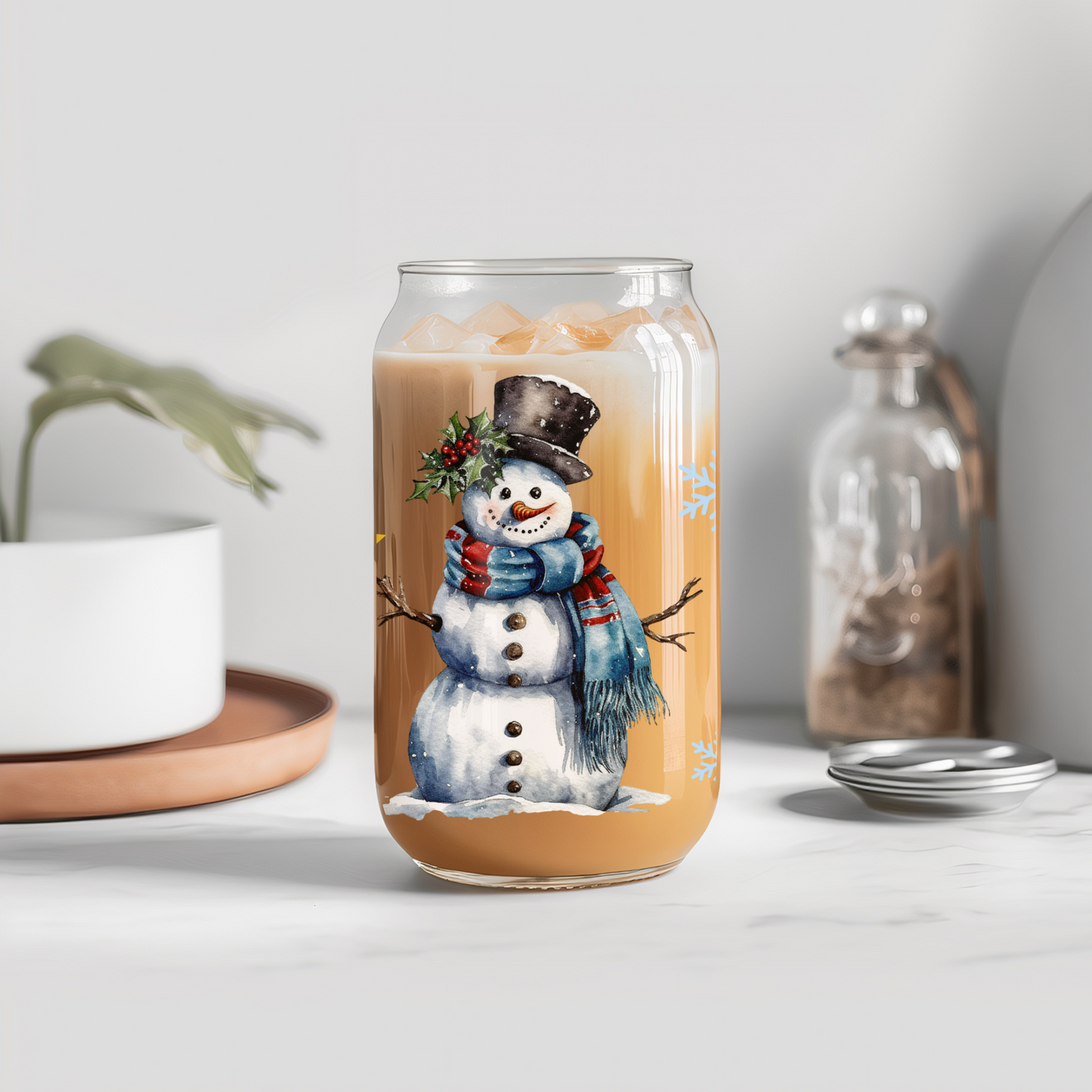 Glass Can- Snowmen