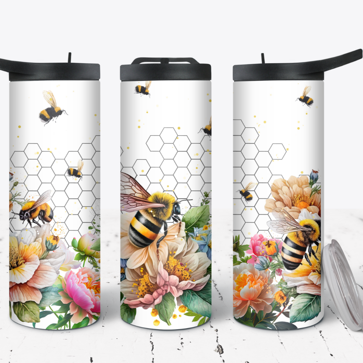 Hydration Bottle 25oz Duo Skinny Tumbler- Busy Bees