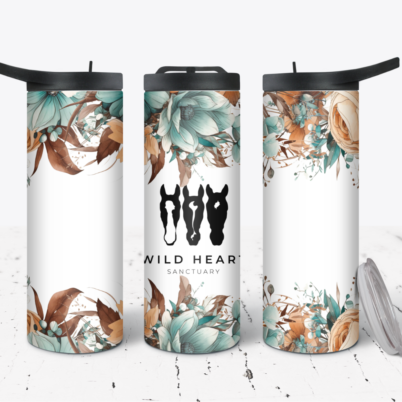 Hydration Duo Bottle 25oz Duo Skinny Tumbler- Teal floral-Wild Heart Sanctuary