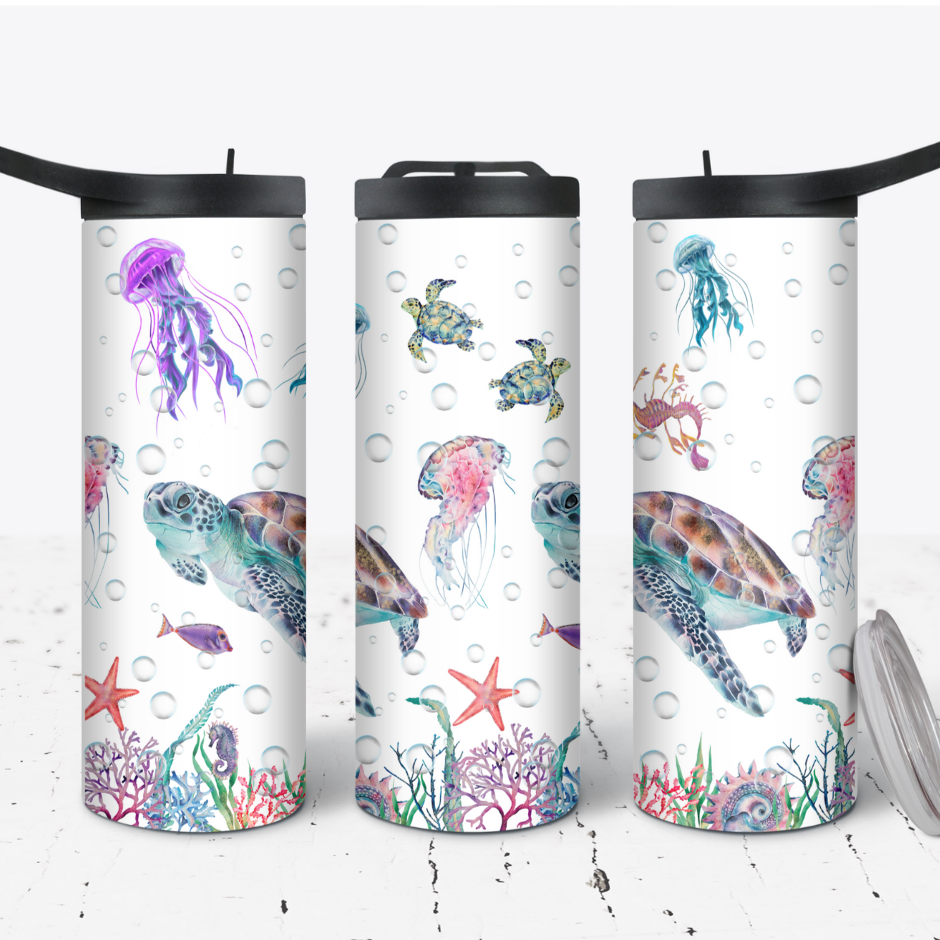 Hydration Bottle 25oz Duo Skinny Tumbler- Sea Turtles