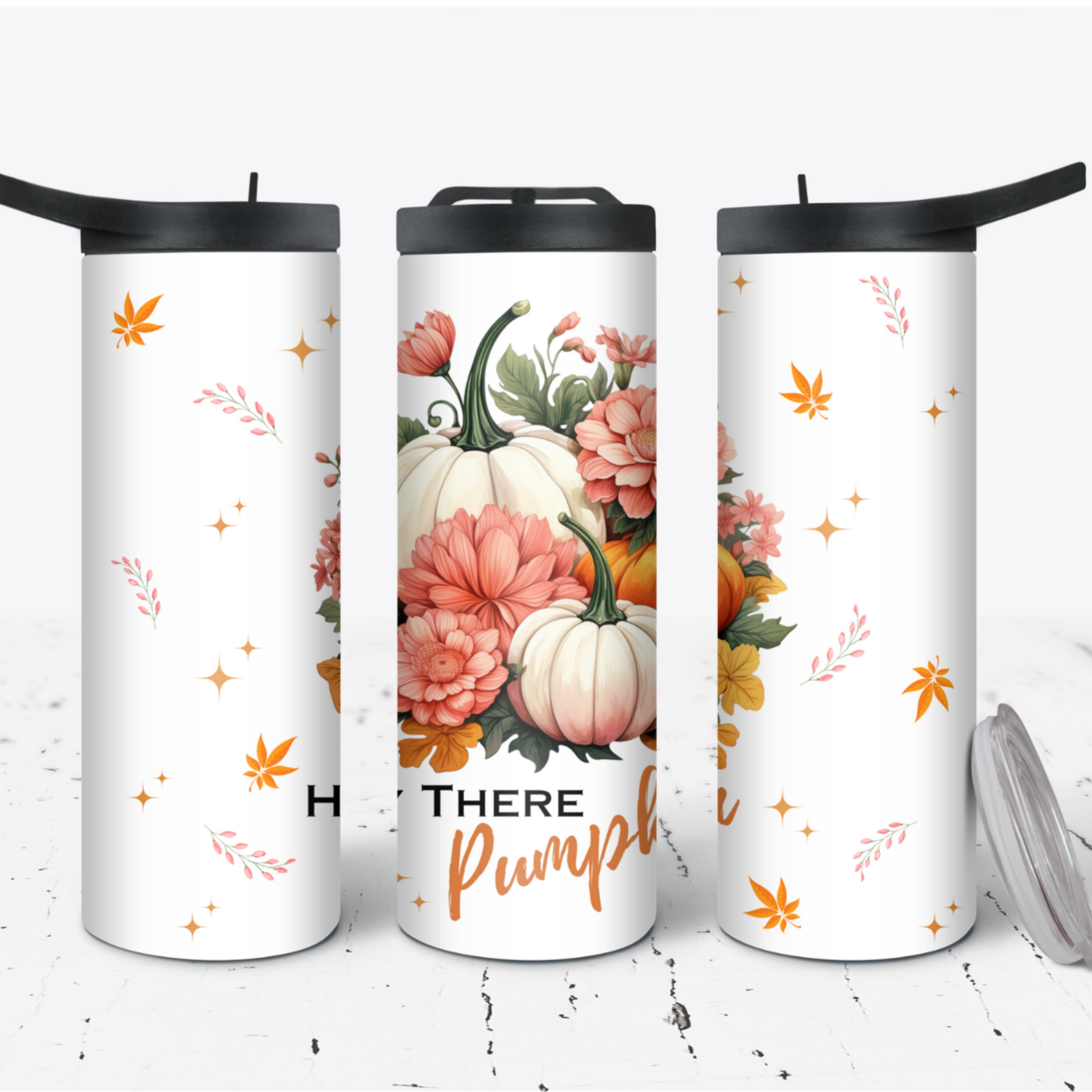 Hydration Duo Bottle 25oz Duo Skinny Tumbler- Hey there Pumpkin