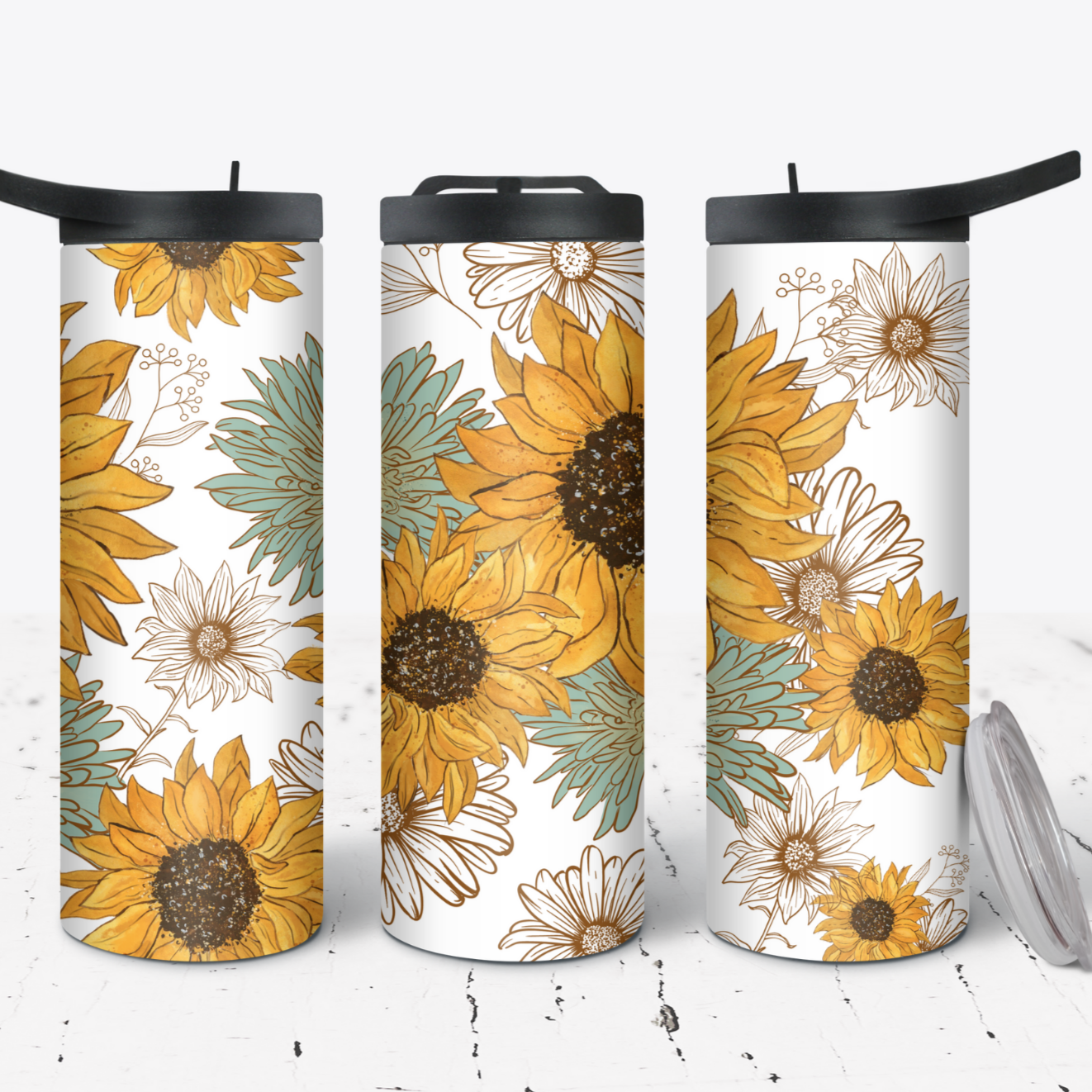 Hydration Bottle 25oz Duo Skinny Tumbler- Sunflowers & Dahlias