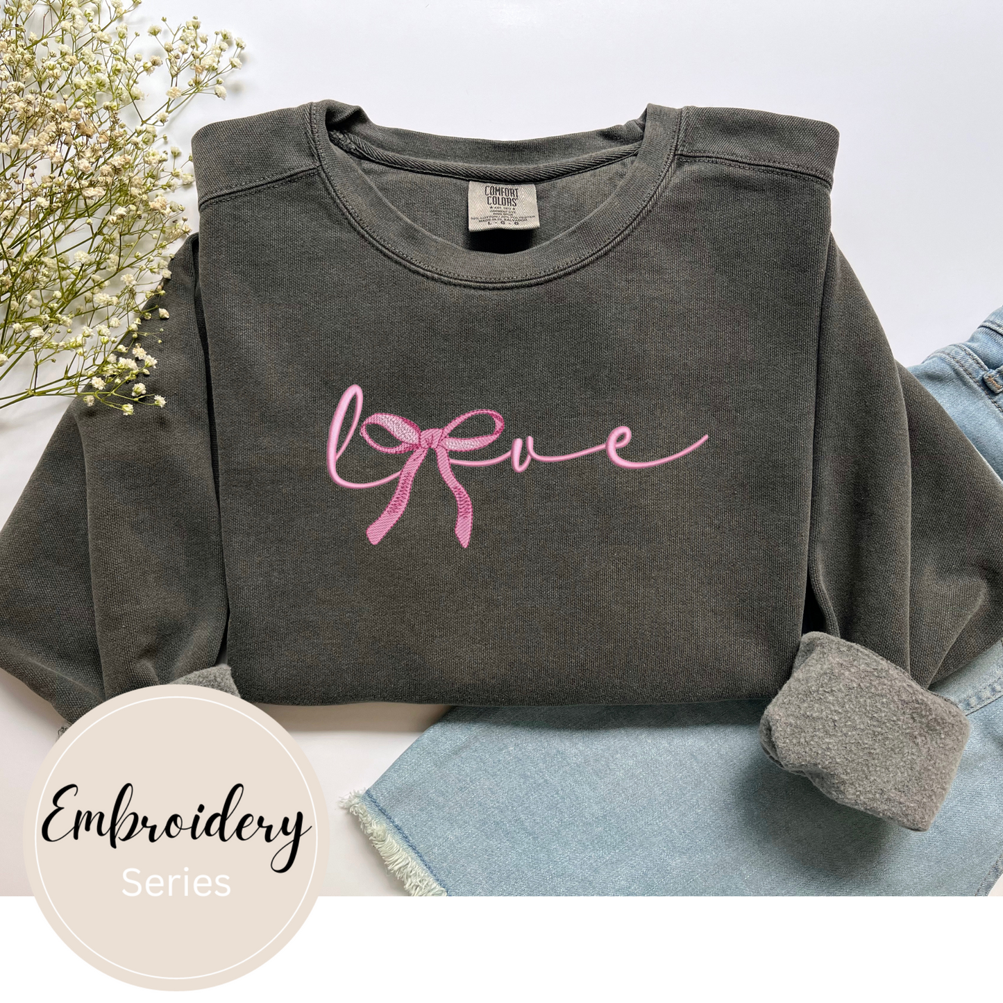 Embroidered Sweatshirt - Love with Bow