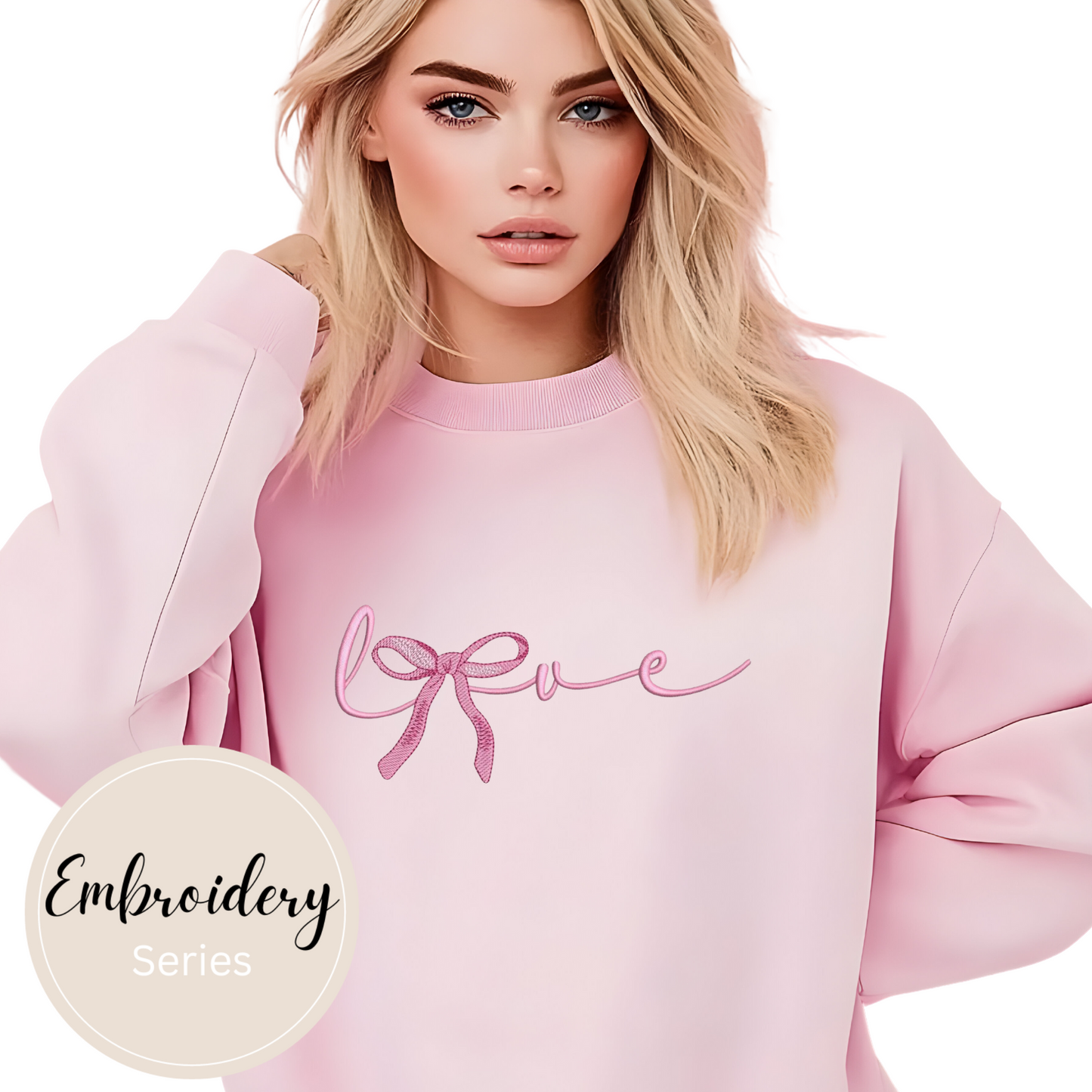 Embroidered Sweatshirt - Love with Bow