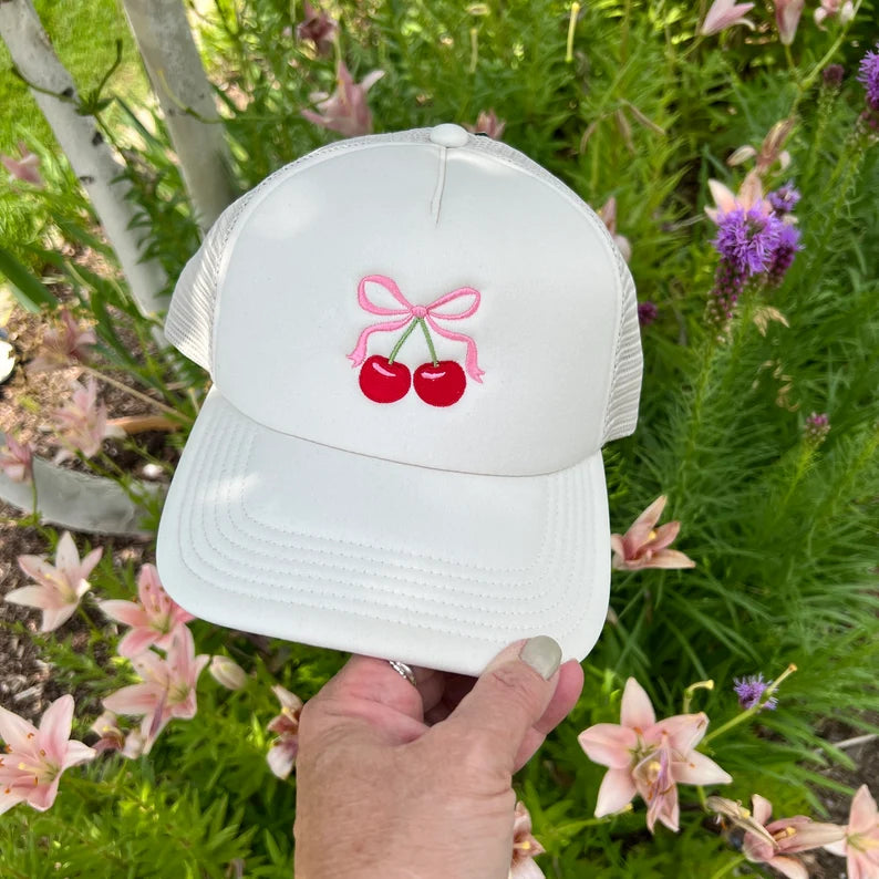 Embroidered Hats- Coquette Cherry and Bow