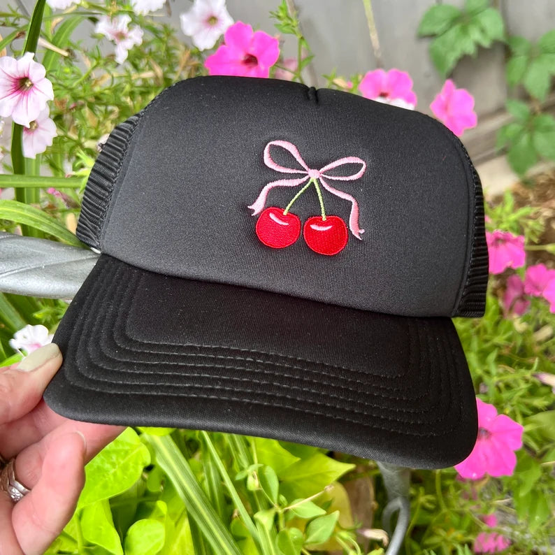 Embroidered Hats- Coquette Cherry and Bow