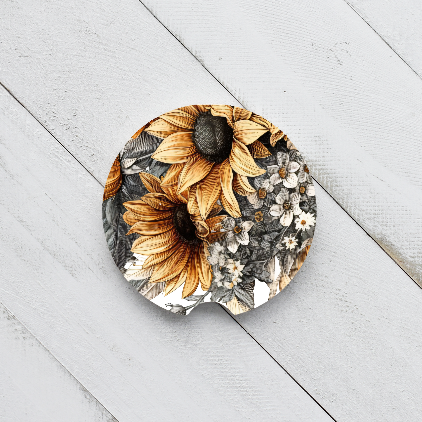 Ceramic Car Coaster Set - Sunflower Nature Garden