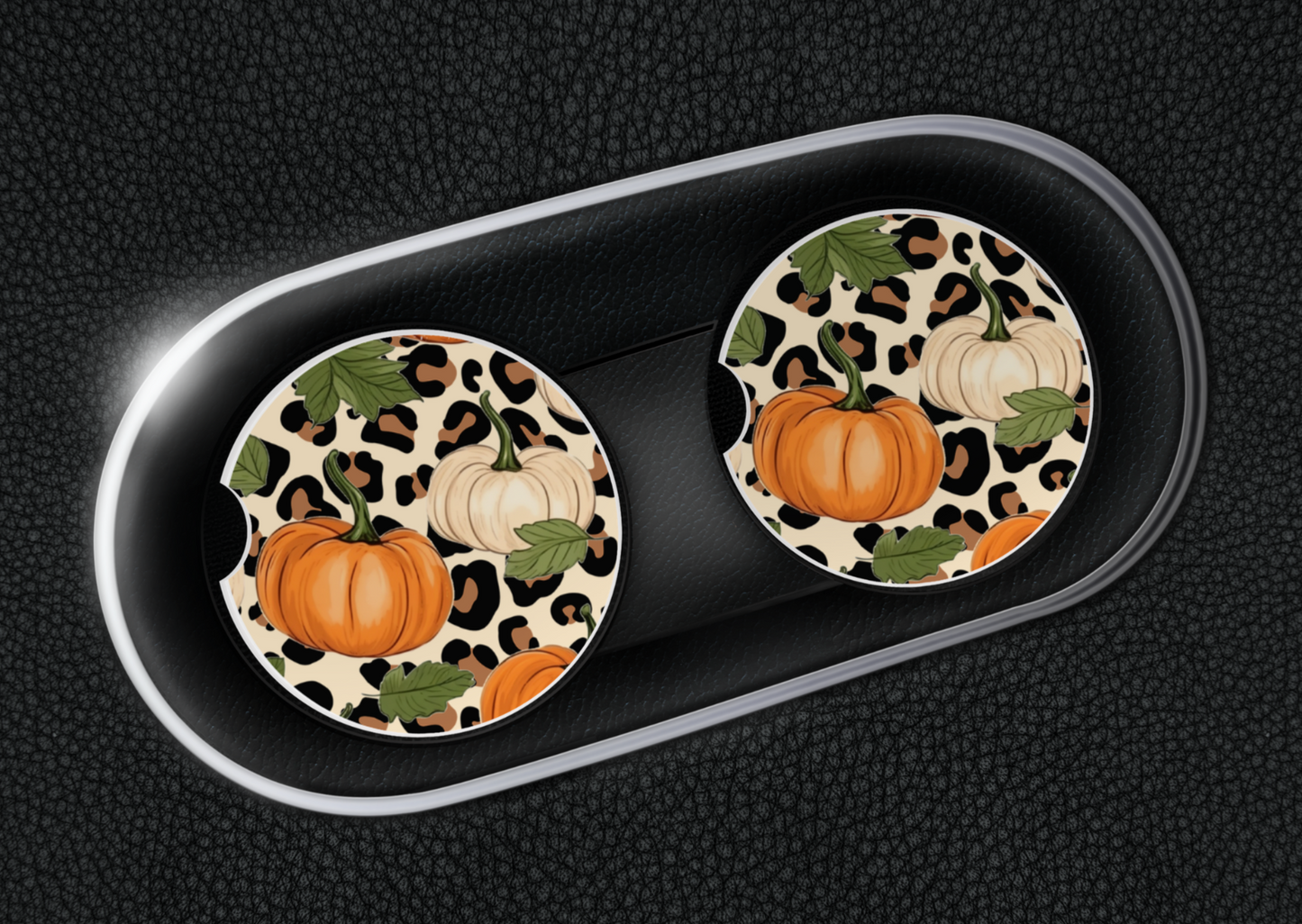 Ceramic Car Coaster Set - Leopard & Pumpkins