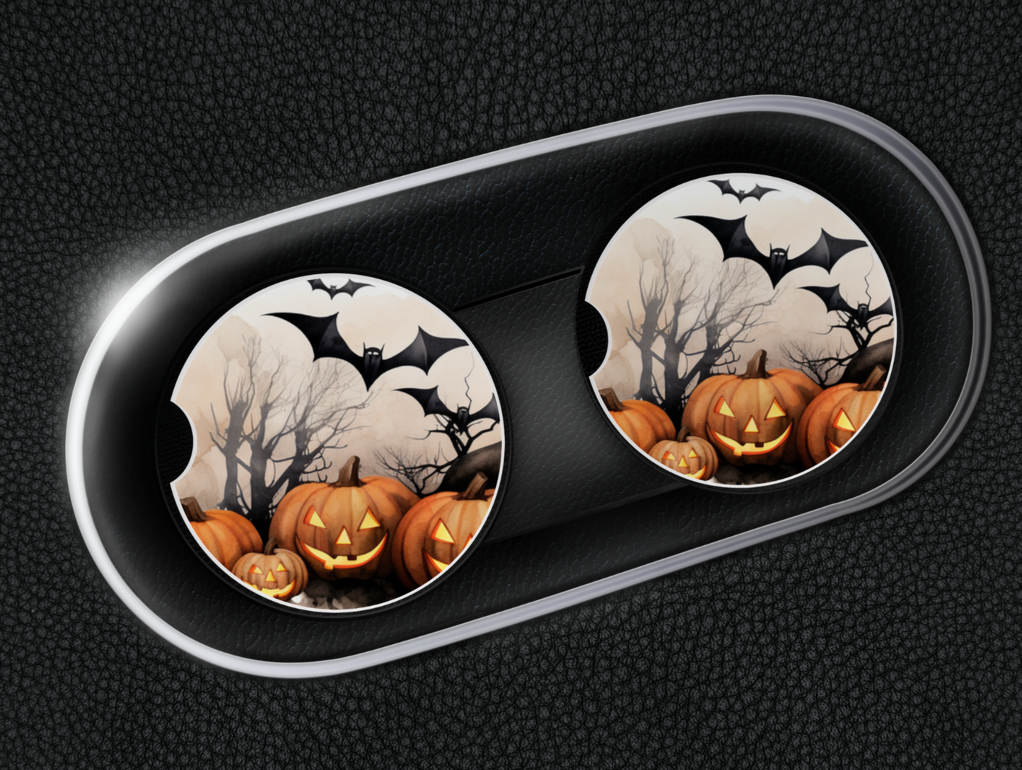 Ceramic Car Coaster Set - Bats & Pumpkins