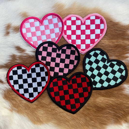 Embroidered Patches - Checked heart