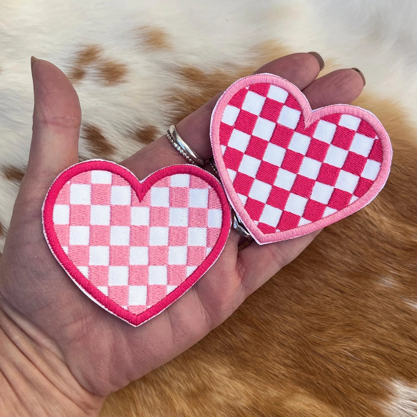 Embroidered Patches - Checked heart