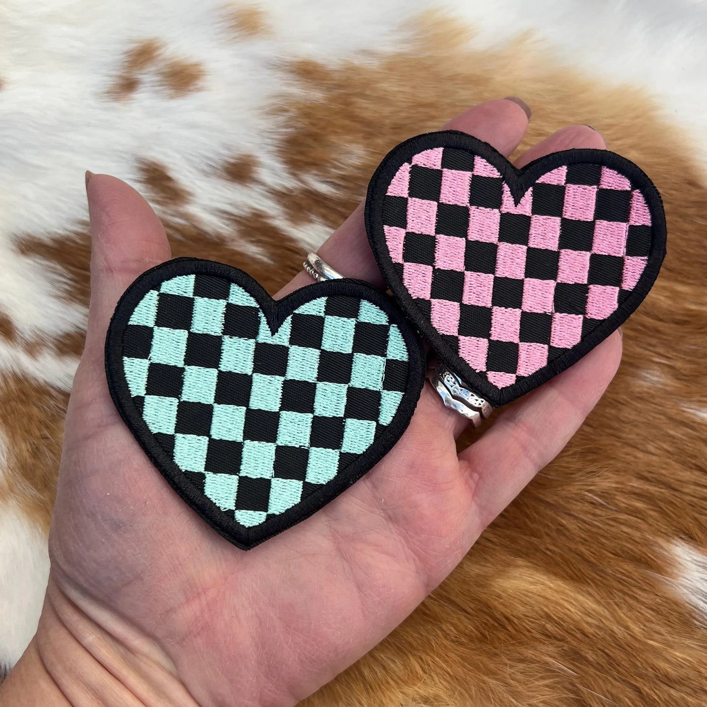 Embroidered Patches - Checked heart