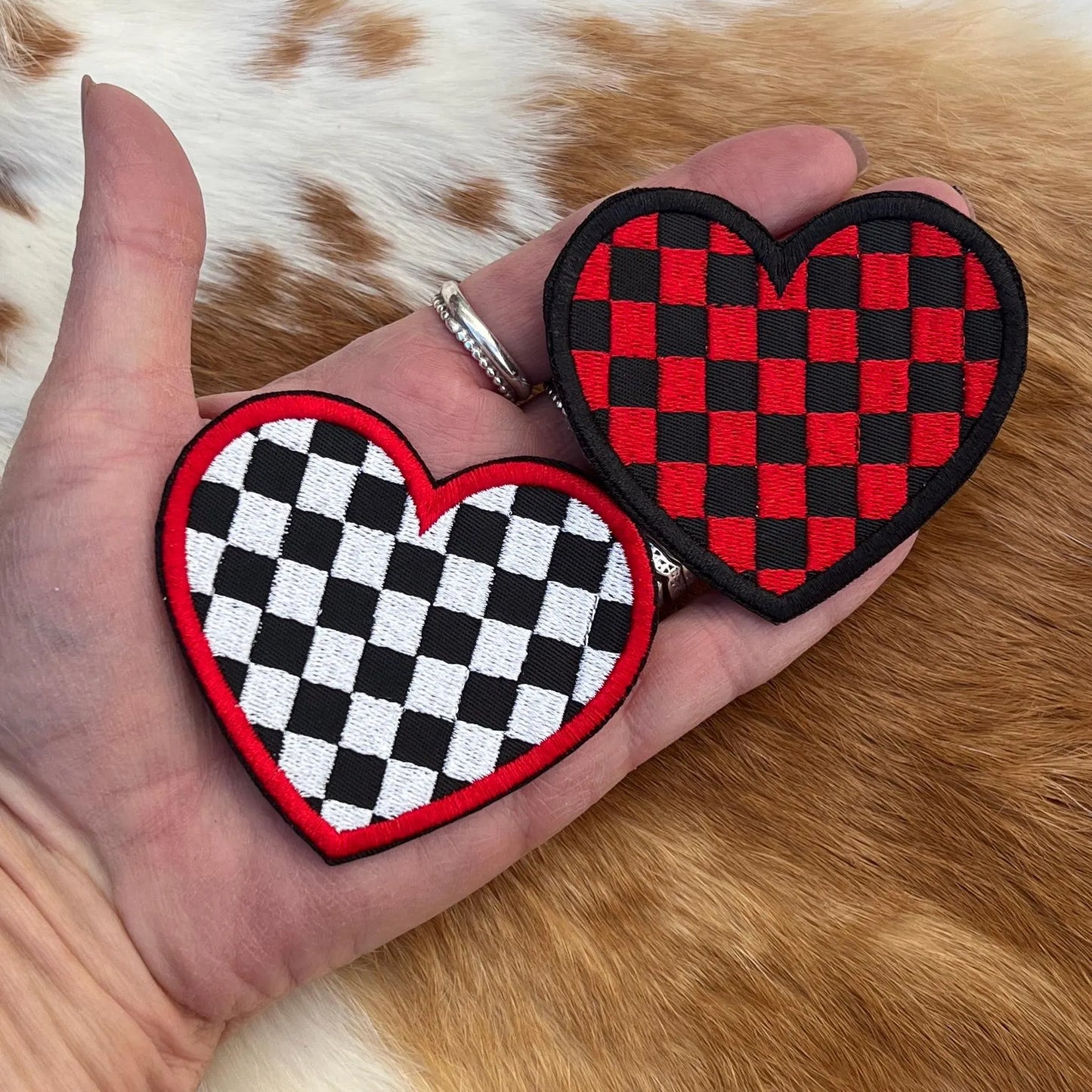 Embroidered Patches - Checked heart