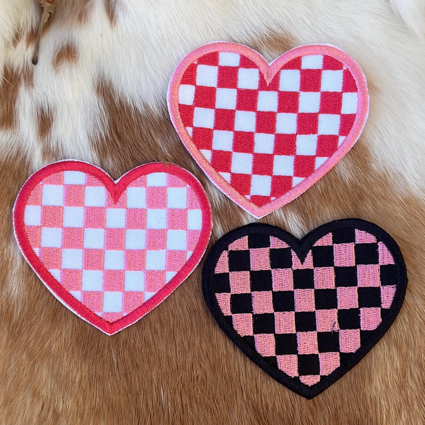 Embroidered Patches - Checked heart