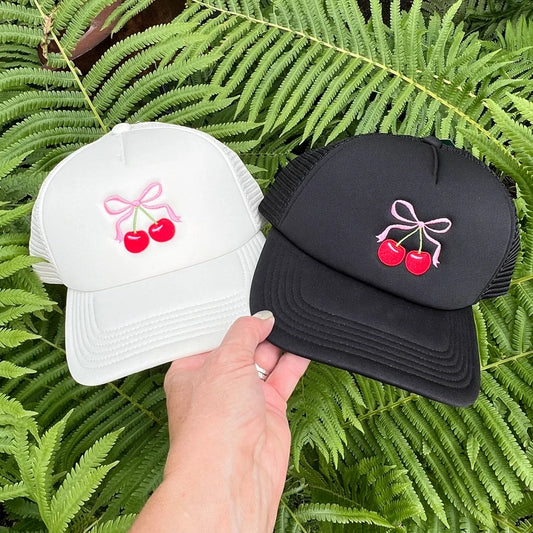 Embroidered Hats- Coquette Cherry and Bow