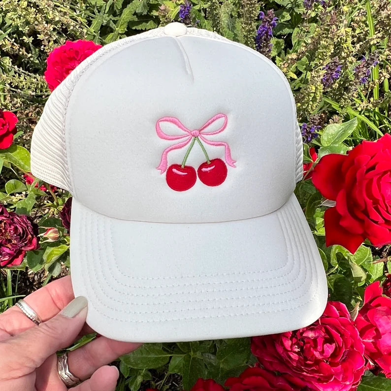 Embroidered Hats- Coquette Cherry and Bow