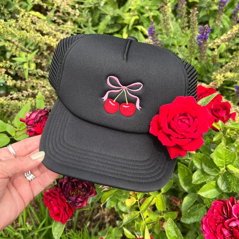 Embroidered Hats- Coquette Cherry and Bow