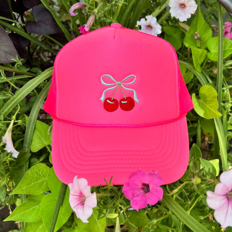 Embroidered Hats- Coquette Cherry and Bow