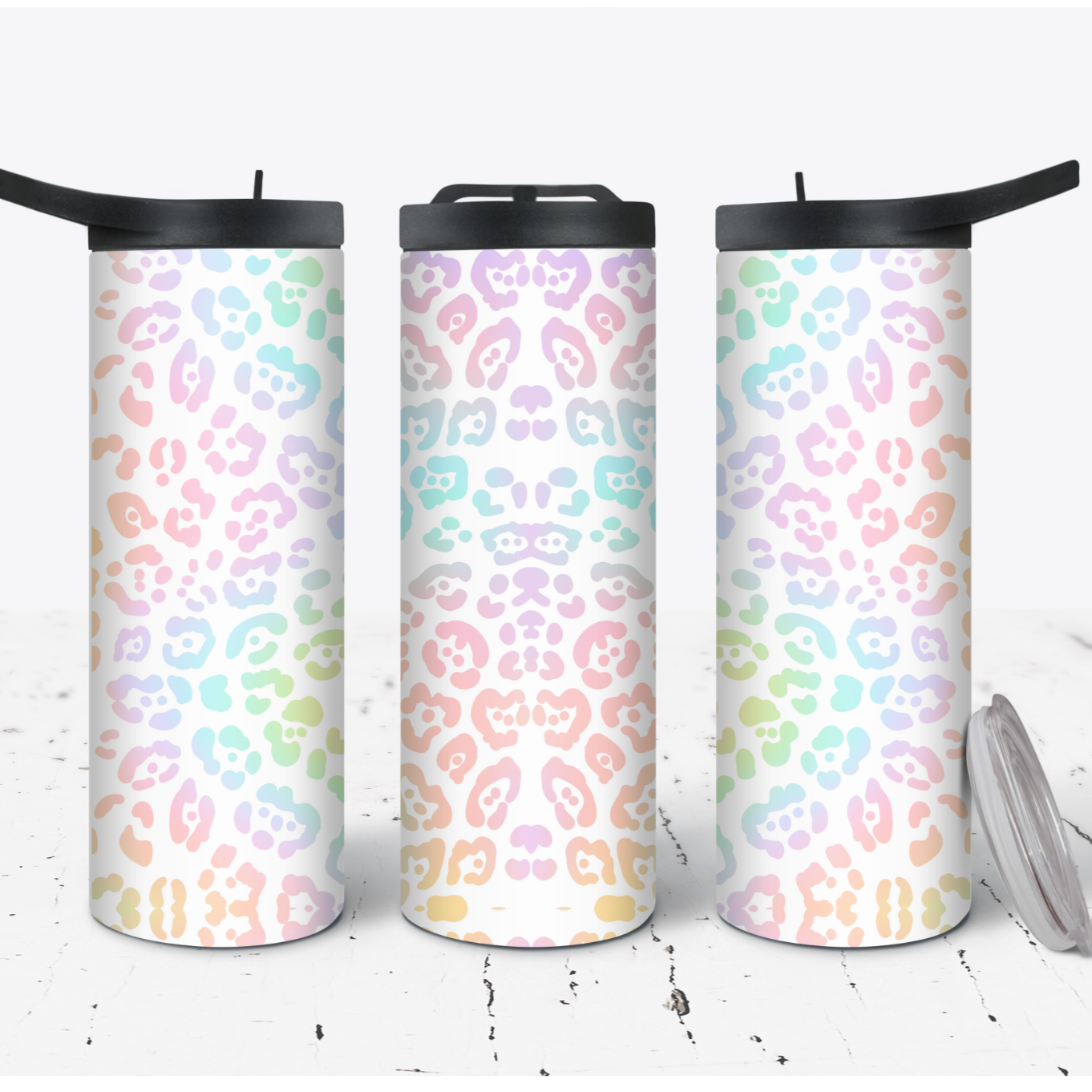 Hydration Bottle 25oz Duo Skinny Tumbler- Pastel Leopard