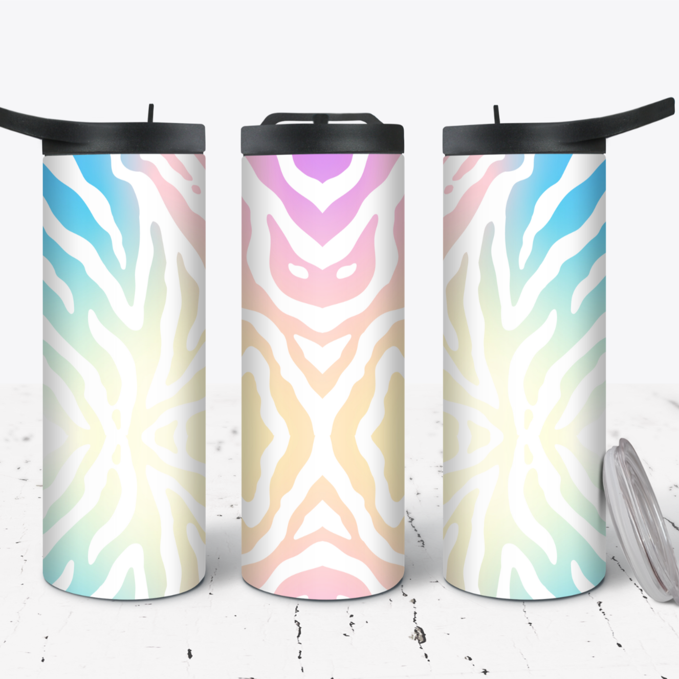 Hydration Bottle 25oz Duo Skinny Tumbler- Pastel Zebra