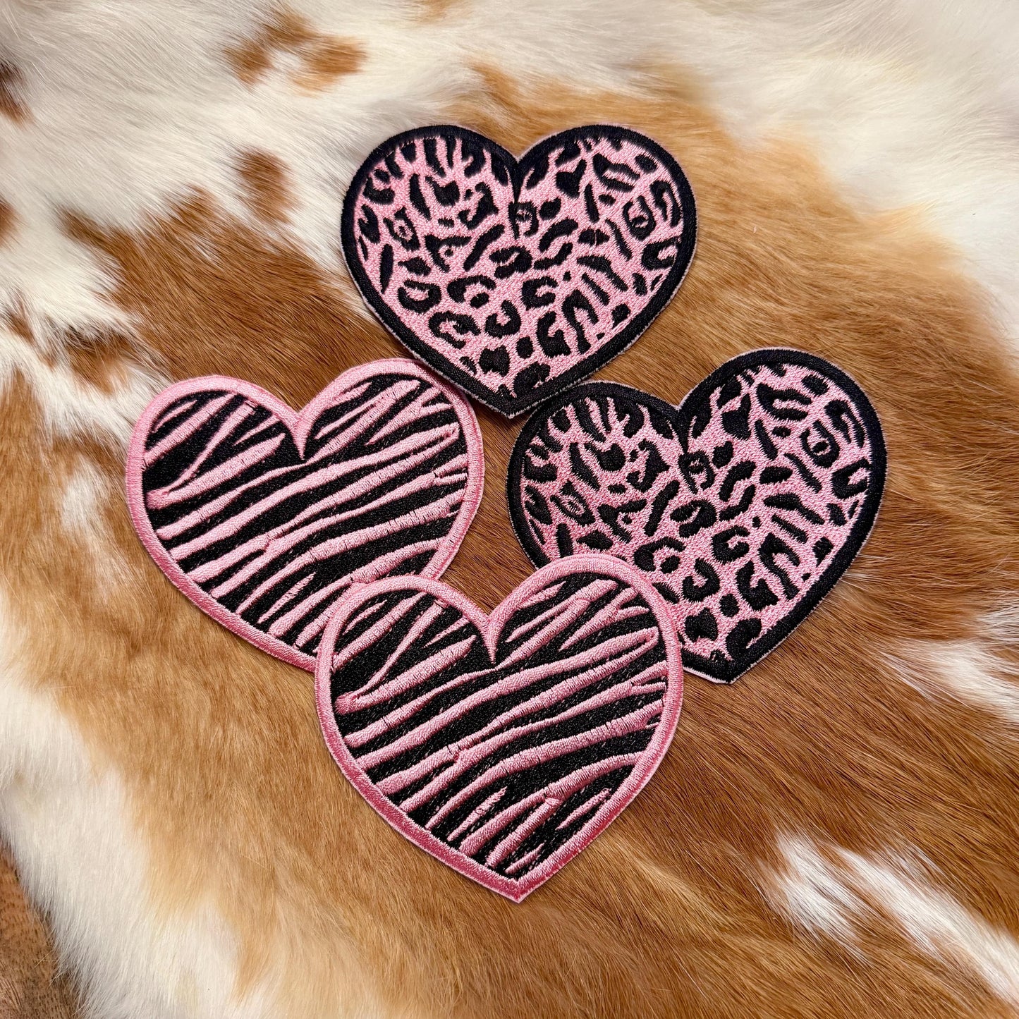 Embroidered Patches - Heart Animal print