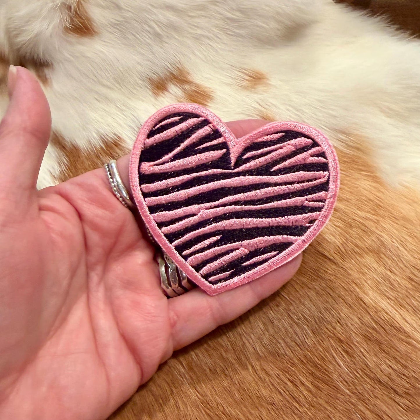 Embroidered Patches - Heart Animal print
