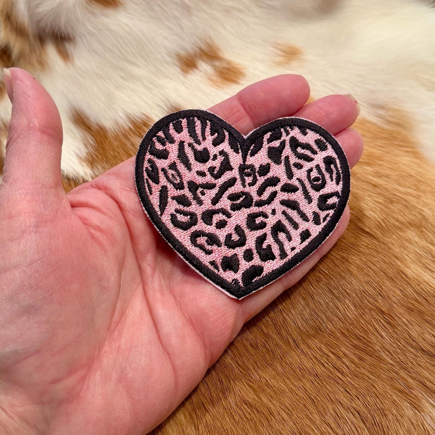 Embroidered Patches - Heart Animal print