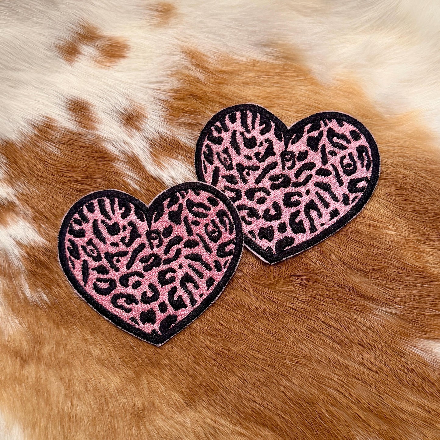 Embroidered Patches - Heart Animal print