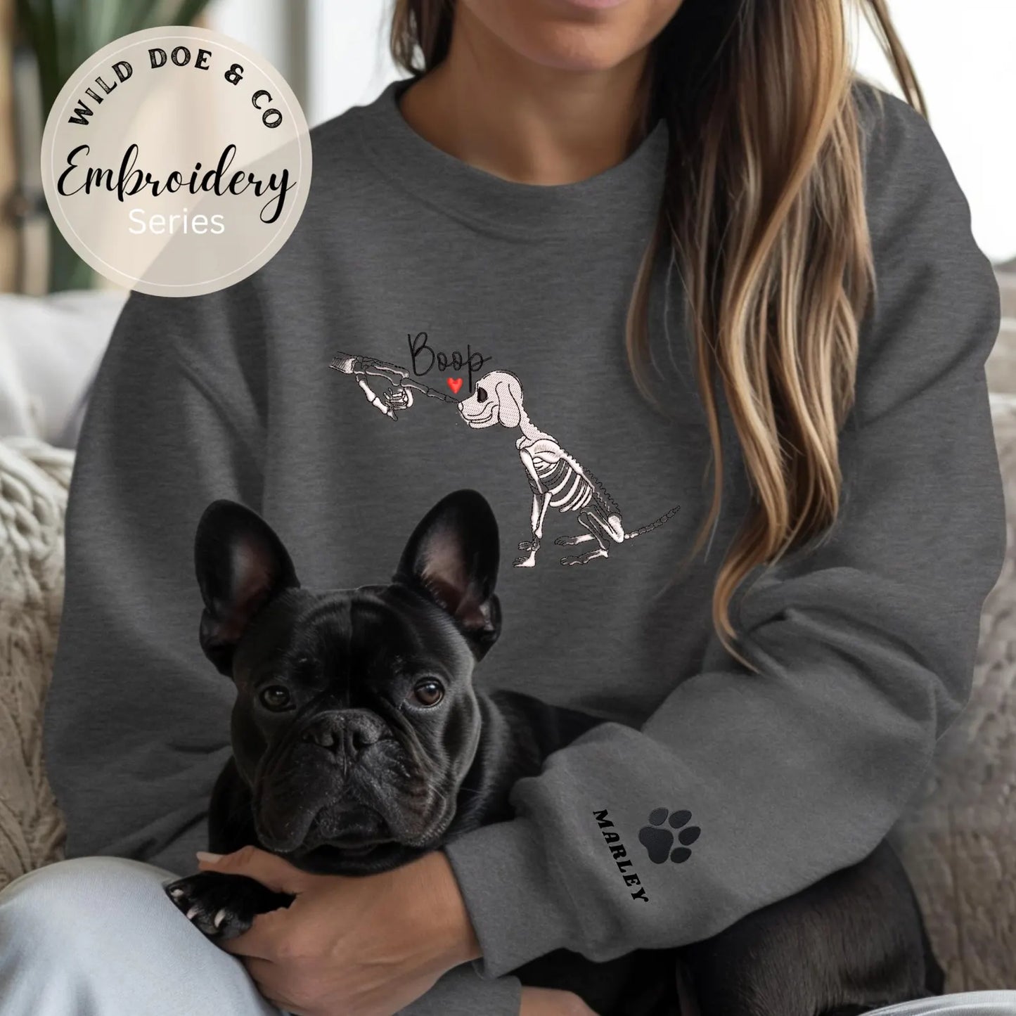 Embroidered Sweatshirt - BOOP Dog Skeleton