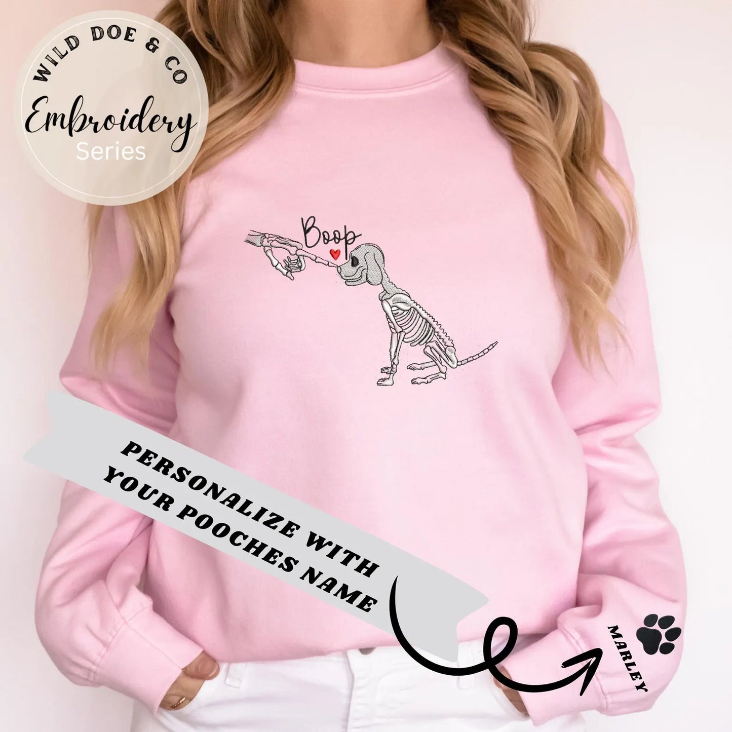 Embroidered Sweatshirt - BOOP Dog Skeleton