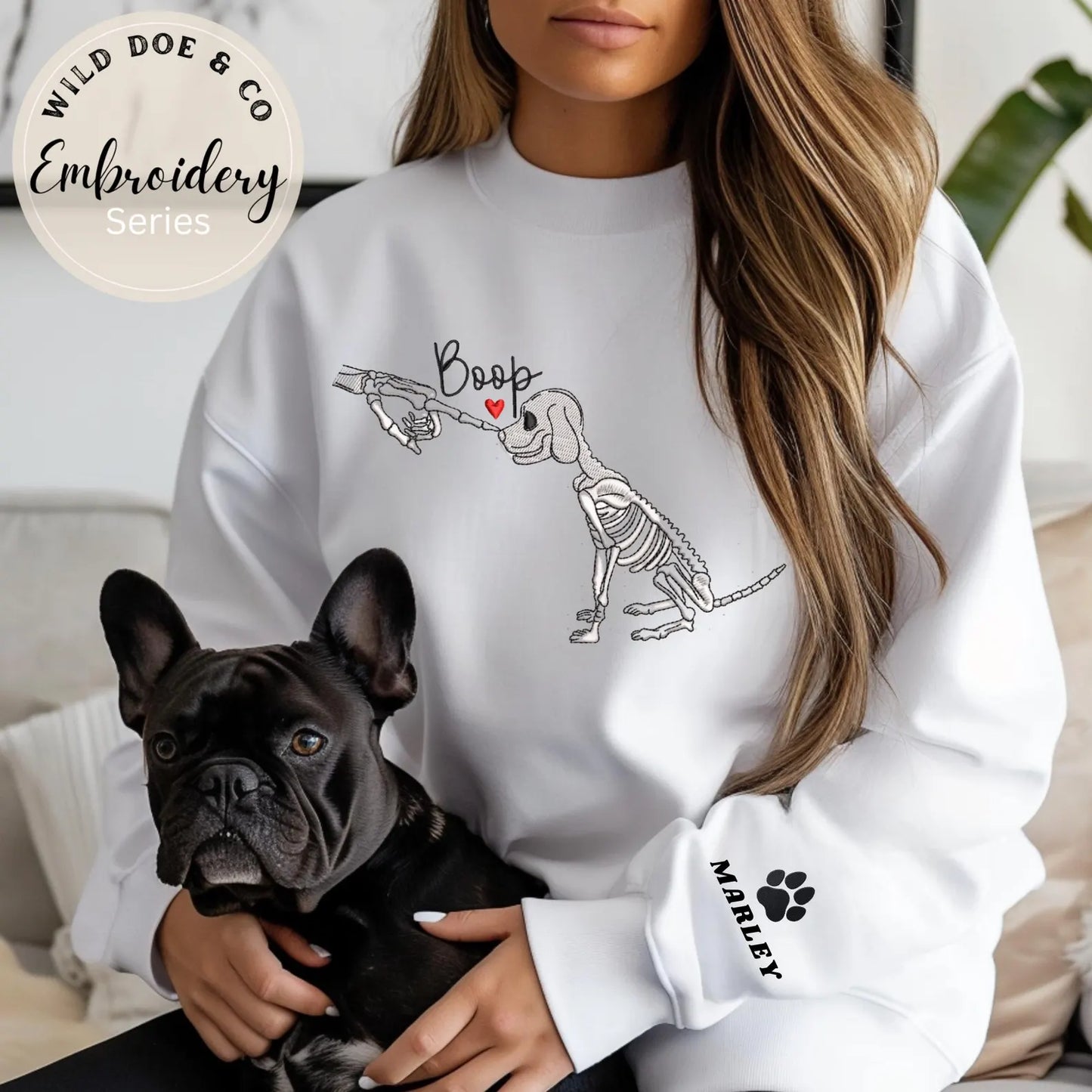 Embroidered Sweatshirt - BOOP Dog Skeleton